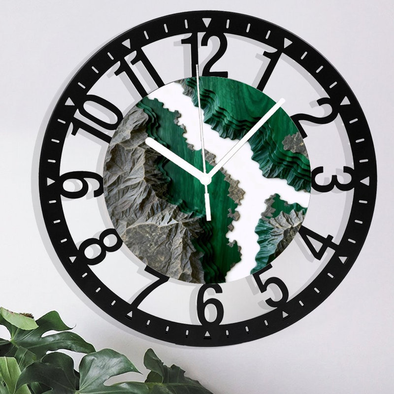 Horloge murale ronde en fer 10 po avec mouvement à quartz silencieux, chiffres arabes, impression UV, Vert / Blanc