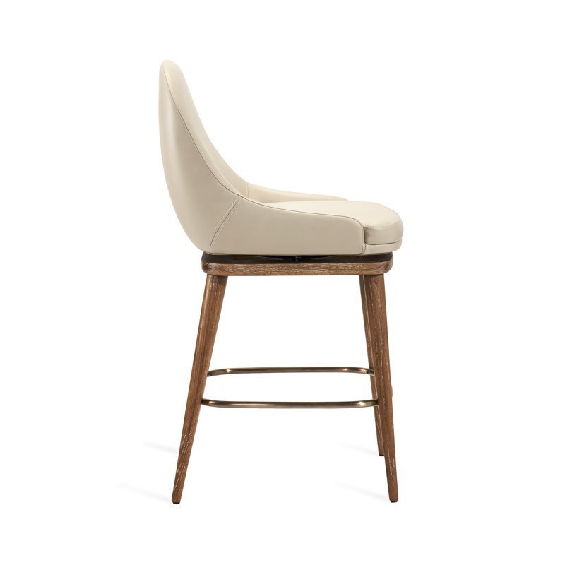 Harper Swivel Upholstered Stool with Solid Wood Frame, Counter Stool (26” Seat Height), Autumn Brown/Satin Brass, Cream Latte