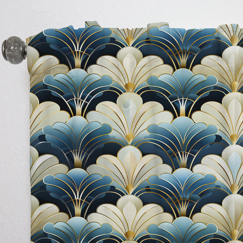 Art déco damas bleu et beige des années 1970 - rideau damassé - obscurcissant la pièce en velours - 1 panneau