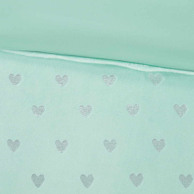 Twin Pink Multi/Gold Microfiber Plush Comforter Set with Hearts
