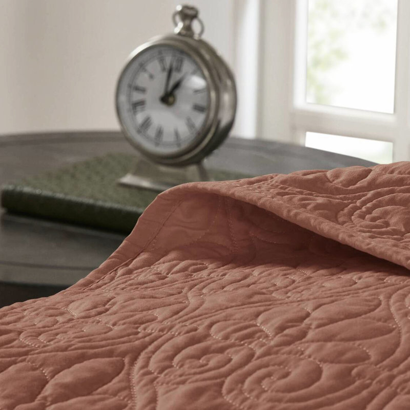 Courtepointe réversible 3 pièces en argile rouge très grand / très grand - idéale pour l'été ou l'hiver, courtepointe, rembourrage doux en coton prélavé et 2 taies décoratives, lavable à la machine