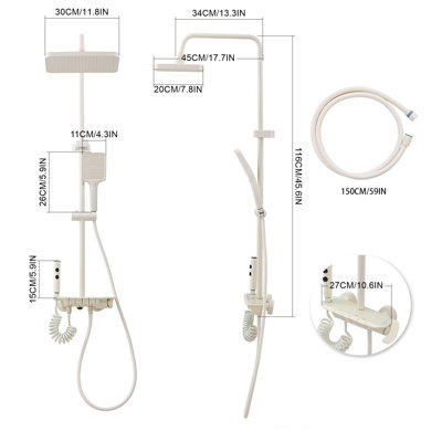 White Painted Aluminum Shower System, 4-Function Shower Faucet Set with 13" Square Rain Shower Head & Handheld Sprayer for Bathroom