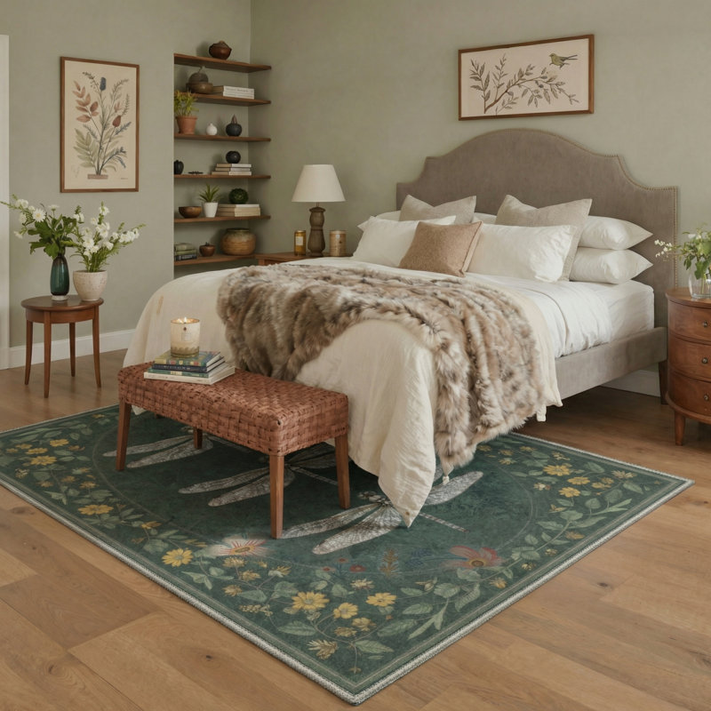 Aura Boho Animal Print Machine Washable Green / Yellow / White Indoor Area Rug with Non-Slip Backing, Rectangle 9' x 12'