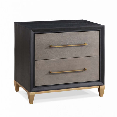 1pc Contemporary Dark Wood Finish Brushed Gold Hardware Tapered Legs Two-Drawers Nightstand Wooden by Everly Quinn