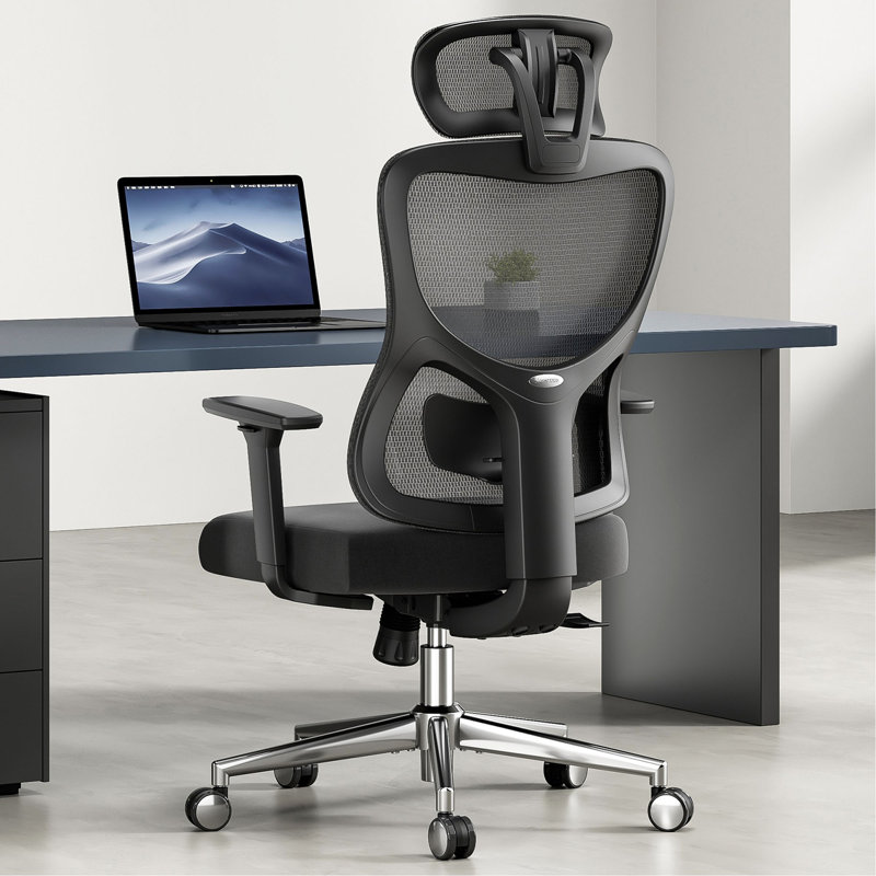 Chaise de bureau ergonomique, chaise de bureau en filet avec support lombaire réglable et appui-tête, chaise d'ordinateur confortable avec accoudoir inclinable 3D pour la maison et le bureau