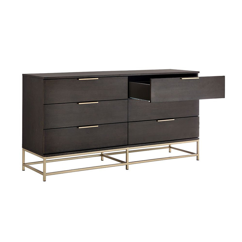 Samario 6 Drawer 66'' W Solid Wood Double Dresser - Grey, Dark Gray