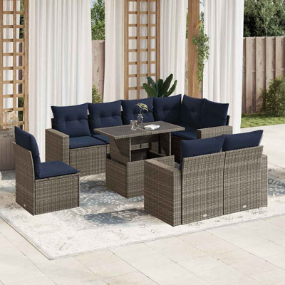  Ensemble de canapé de patio 9 pièces avec coussins en rotin de polyester noir