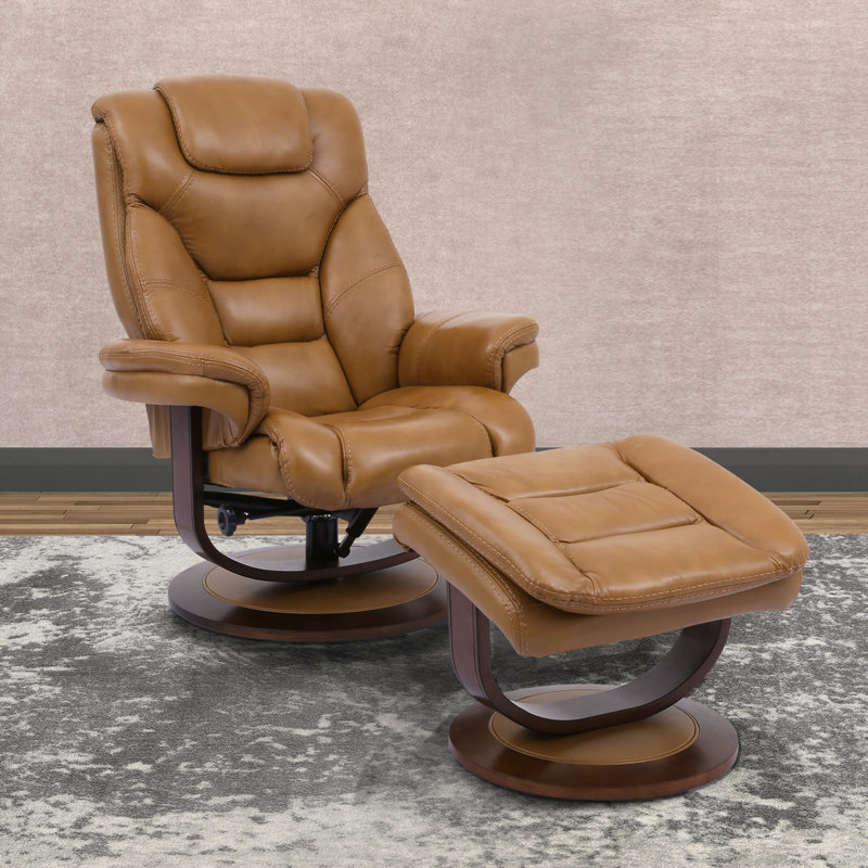 Carolynn 33.5" Wide Leather Match Manual Swivel Ergonomic Recliner with Ottoman, Butterscotch