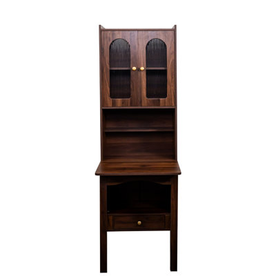 Armoire de bureau pliante en noyer - multifonctionnelle avec tablette et tiroir
