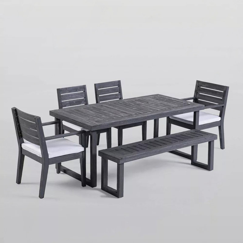 Ensemble repas d'extérieur en bois d'acacia 6 places avec banc