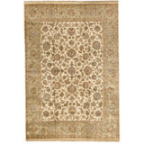 Hand Knotted Wool Area Rug in Camel And Green Olive