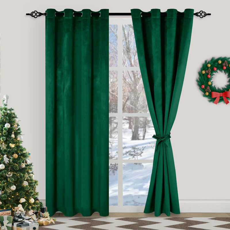 Rithvika Velvet Solid Color Noise Reducing Blackout Grommet Curtain Panels for Home & Office, 52" W x 84" L, Emerald