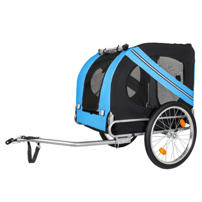 Grande remorque à vélo pliante pour chiens - transporteur tout-terrain d'une capacité de 100 lb, structure en acier durable pour le cyclisme, le jogging, le camping et les aventures en plein air, noir-bleu