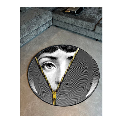 Face Theme Black White Machine Washable Rug