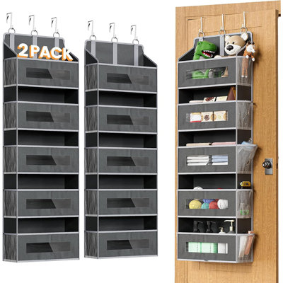2 Packs 5-tier Over The Door Organizer With 10 Side Mesh Pockets, 48 Lbs Load Capacity, 3 Hooks Design, Hanging Storage Organizer With Clear Windows For Bathroom, Bedroom, Nursery, Kitchen-grey