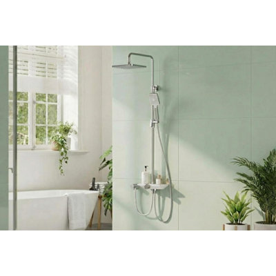 Square Rainfall Shower Riser Rail Kit – Adjustable Height – 300x195mm Square Top Spray – 3+1 Function Handheld Shower & Spray Tool – Shelf – Chrome-Plated – Square top spray 300*195mm