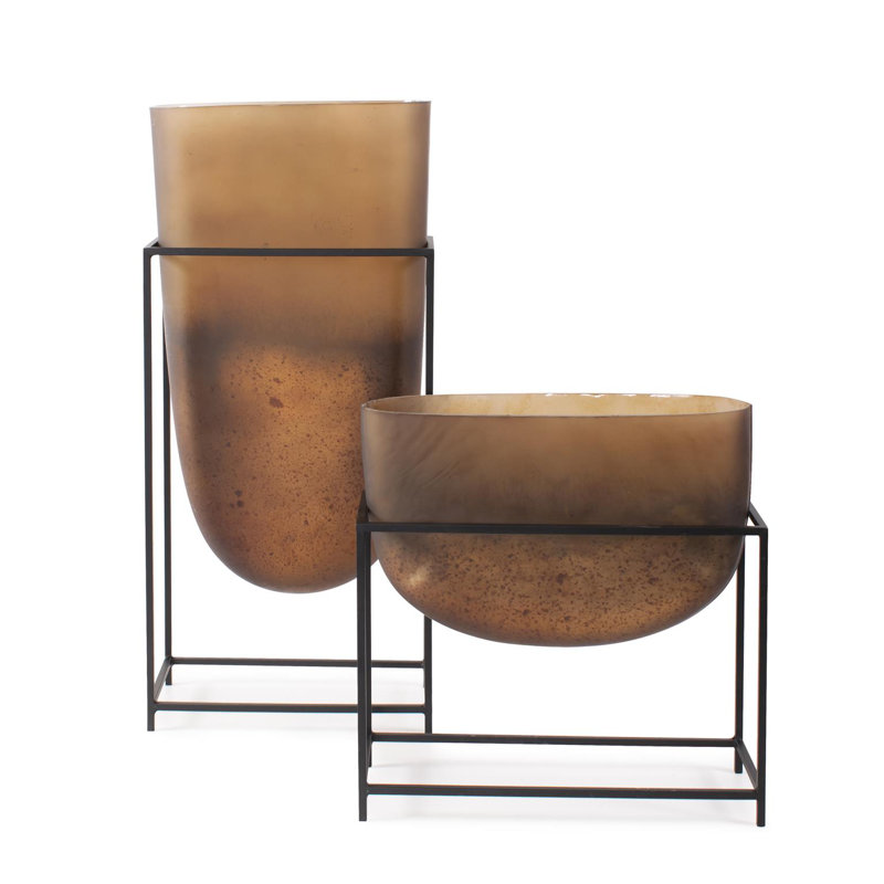 Bronze Euler Vase with Black Iron Stand- Tall, 21.75"