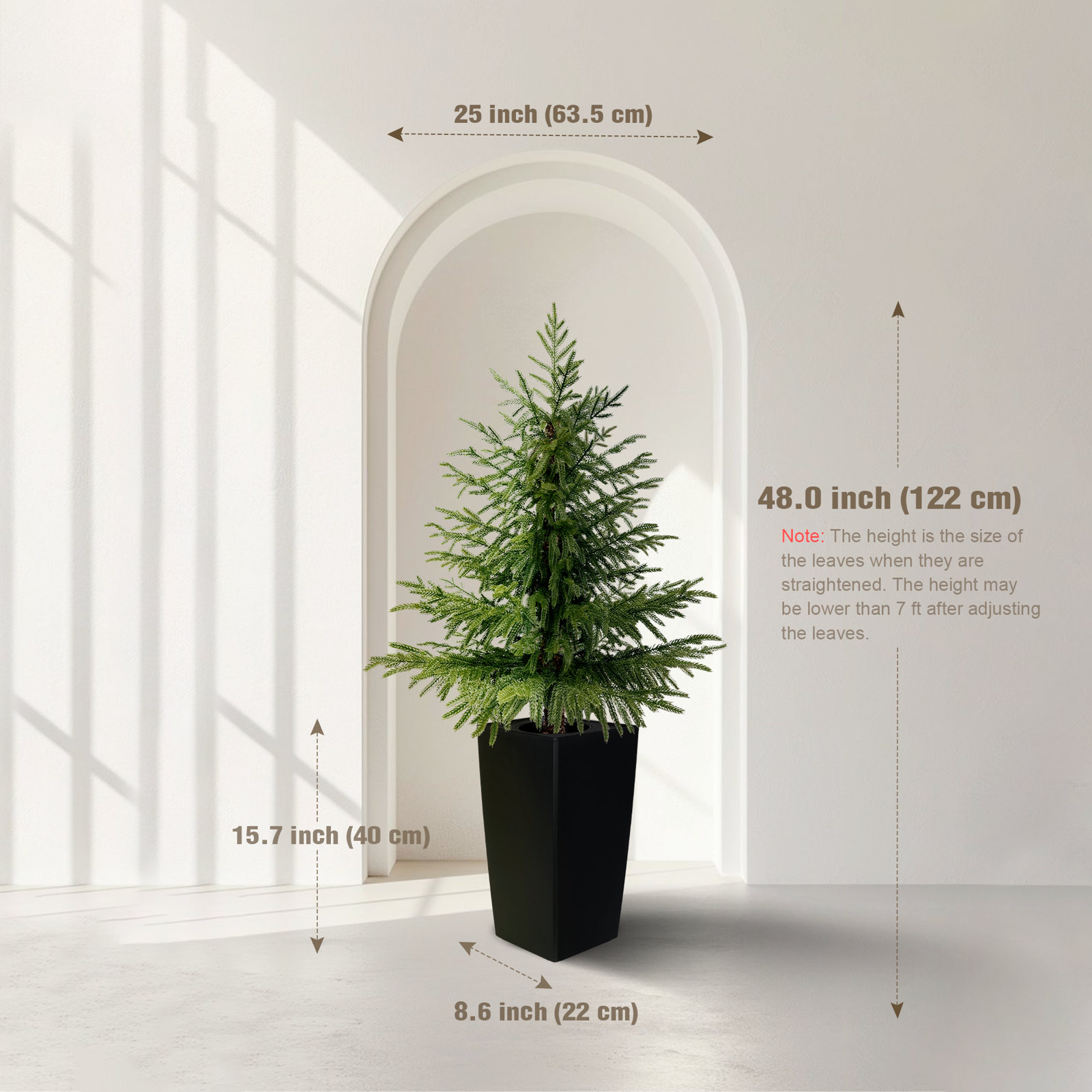 Artificial Real Touch Norfolk Pine Christmas Tree In White Pot, Black