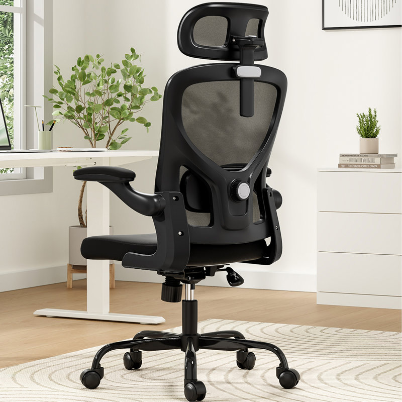 Chaise de bureau à haut dossier avec matériau respirant et rabattable, noire, filet ergonomique dans la salle d'étude, installation simple