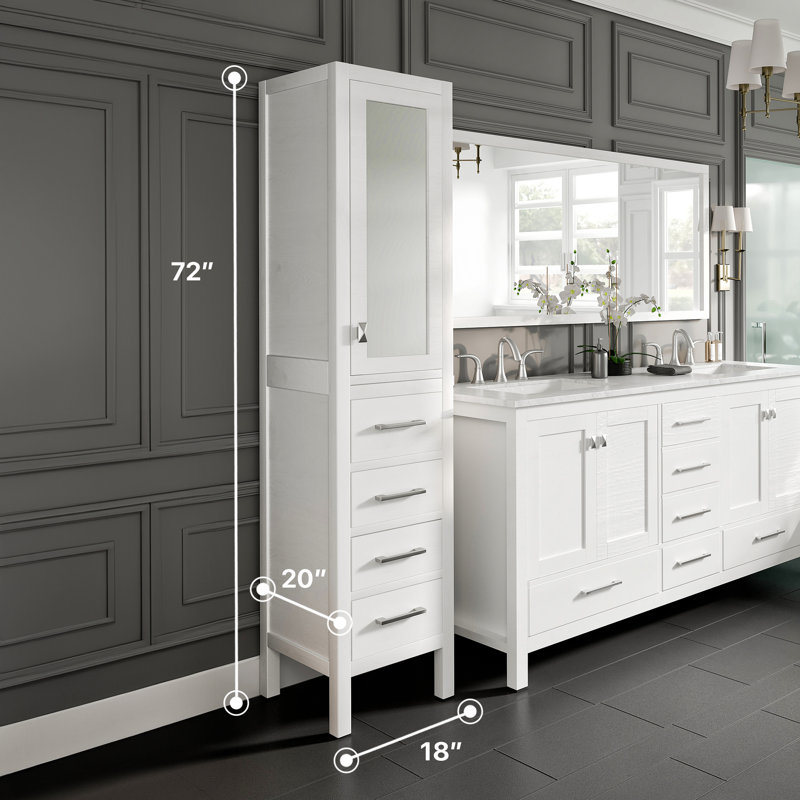Armoire de salle de bain autoportante en bois massif l 18 po x h 72 po x p 20 po Minnich, Blanc