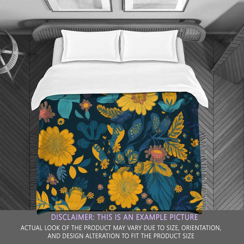 Machine Printed Comforter, Twin Extra Long Comforter, Blue/Yellow Floral