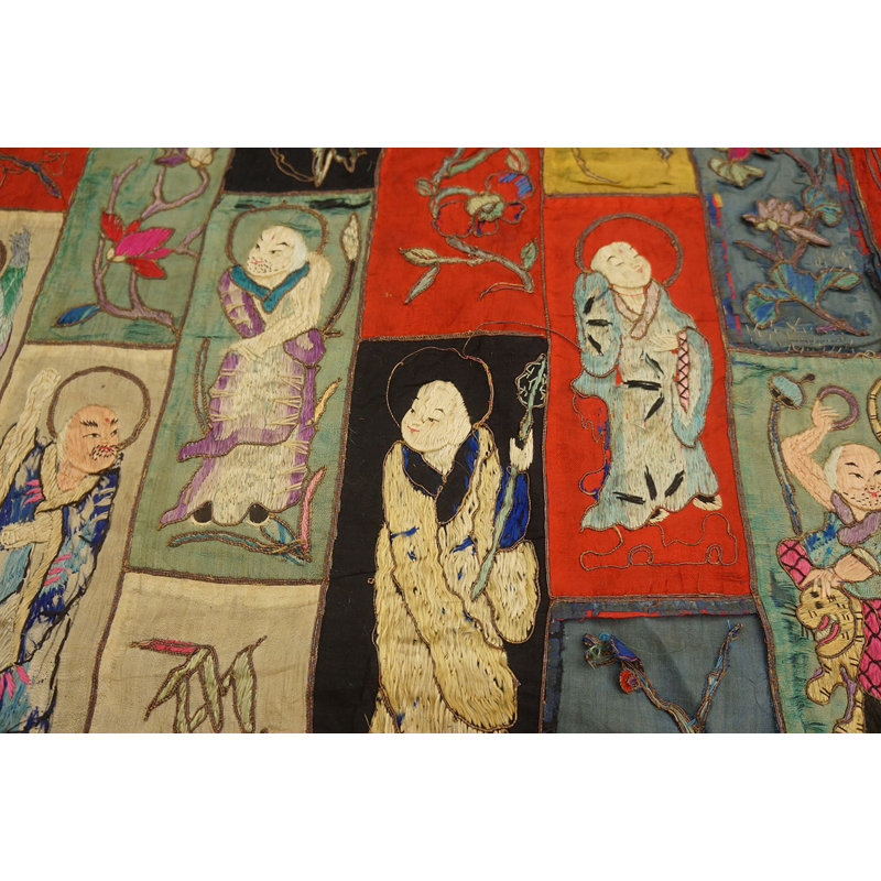 Antique Chinese Figural Pictorial Mid 19th Century Textile Art