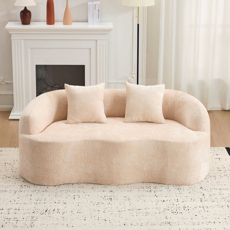 Causeuse incurvée Teddy, Beige, H 27,6 po x l 66,93 po x P 35 po