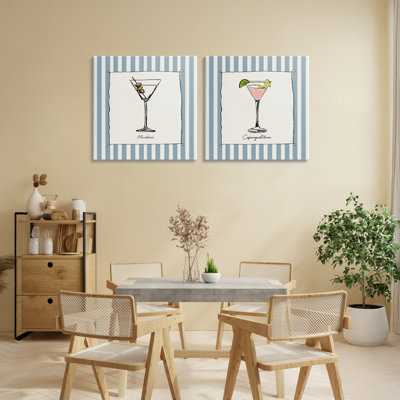 Summer Drinks on Stripes 2pc Canvas Set, design by Susan Jill