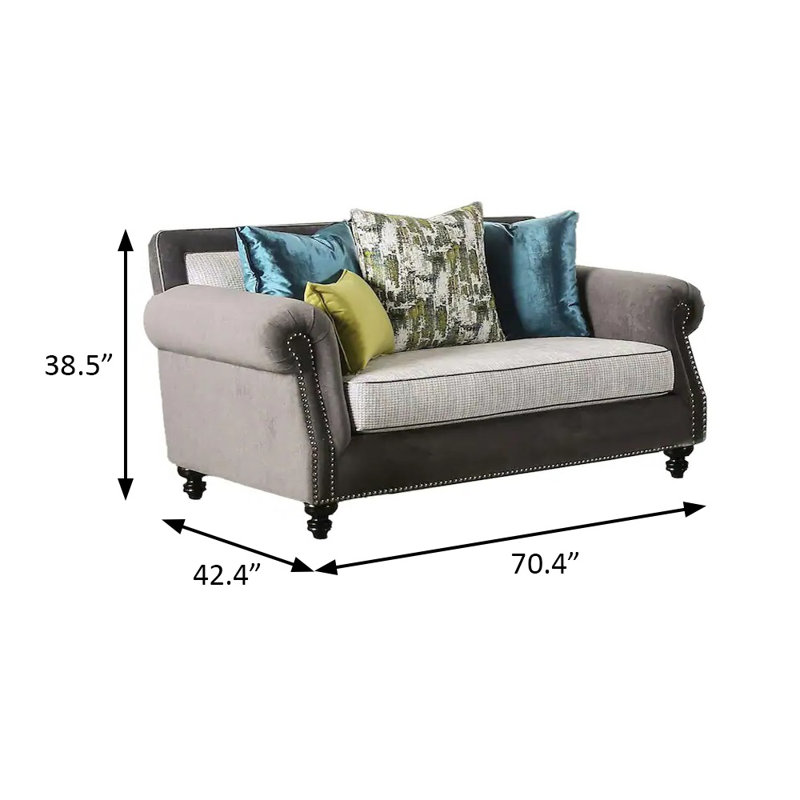 70.4" W Transitional Loveseat, Gray/Beige/Teal/Olive