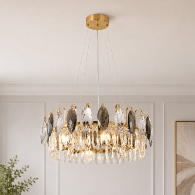Lustre en cristal 6 niveaux 23,6 "à gradins K9, lumière dorée moderne pour salle à manger, salon