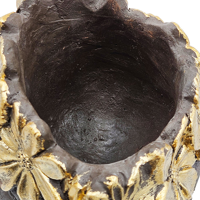 Magnesium Dog Statue Planter with Textured Brown Finish and Gold Leaf Crown