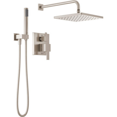 Ensemble de robinet de douche à pluie carrée Modern 14 Series, ensemble de pomme de douche et poignée en nickel brossé à pluie, ensemble de garniture de valve, 10 pouces, acier inoxydable Spotshield