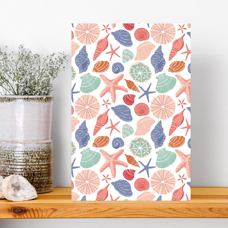 Coastal Seashells Pattern Delicate Starfish Coastal Wall Art, 18" H x 12" W