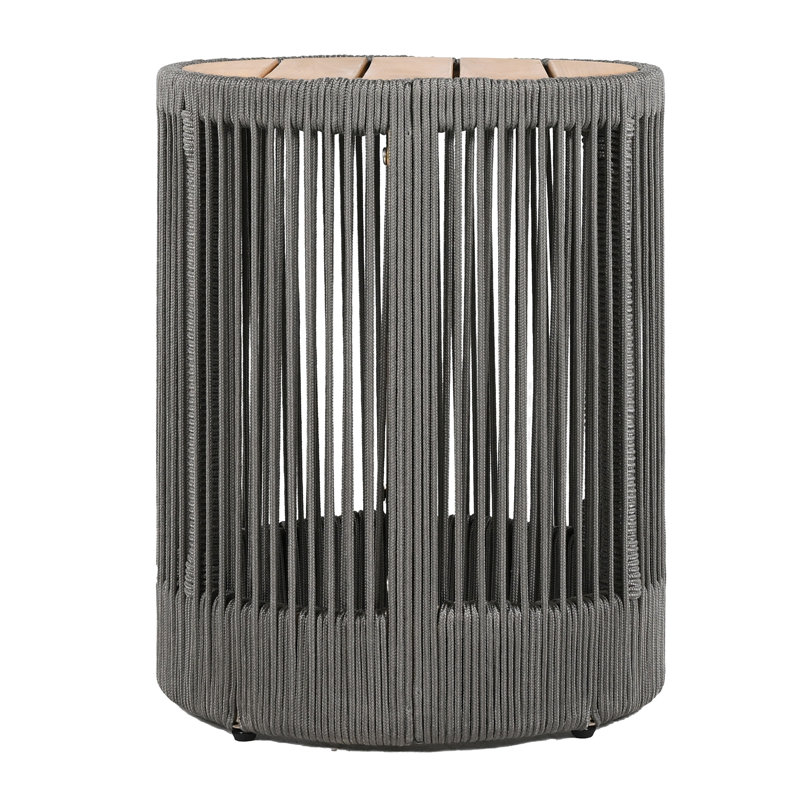 Table d'appoint d'extérieur en corde de rotin et bois d'acacia - Mobilier de patio résistant aux intempéries pour le jardin et le balcon - Gris / fer naturel | Idée de cadeau