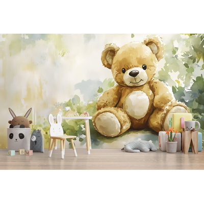 Cute Teddy Bear Watercolor Wallpaper – Soft Plush Toy Wall Mural For Baby Nursery Or Toddler Room – Forest-Themed Wallpaper For Cozy And Calming Decor 