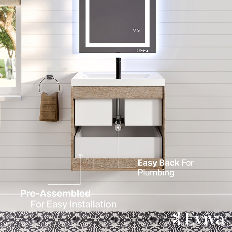 Firkins 24" Wall-Mounted Single Bathroom Vanity Set, White Oak