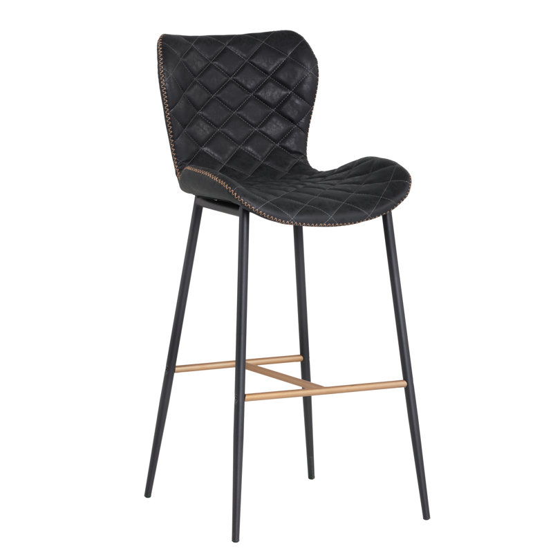 Tabouret de bar Lyla - noir antique, Similicuir noir, Tabouret de bar (siège d’une hauteur de 30 po)