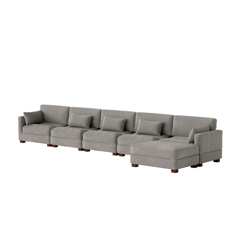 Maelina L-Shaped Corduroy Modular Sectional with Removable Cushion Cover, 30.7"H x 199.2" W x 68.1" D, Light Gray Corduroy