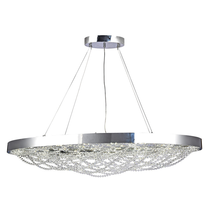 Lustre moderne avec abat-jour en cristal 24 lumières DEL, Chrome