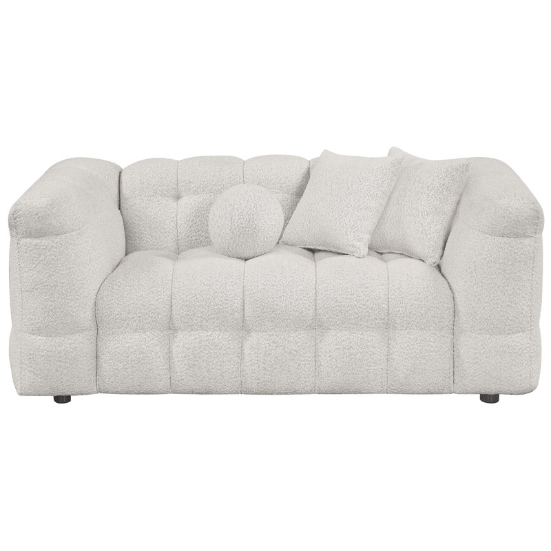 Causeuse 2 places revêtue de tissu bouclé confortable, Crème