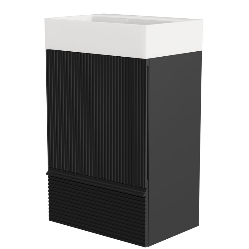 Meuble-lavabo autoportant avec évier en céramique Matt Black, Noir