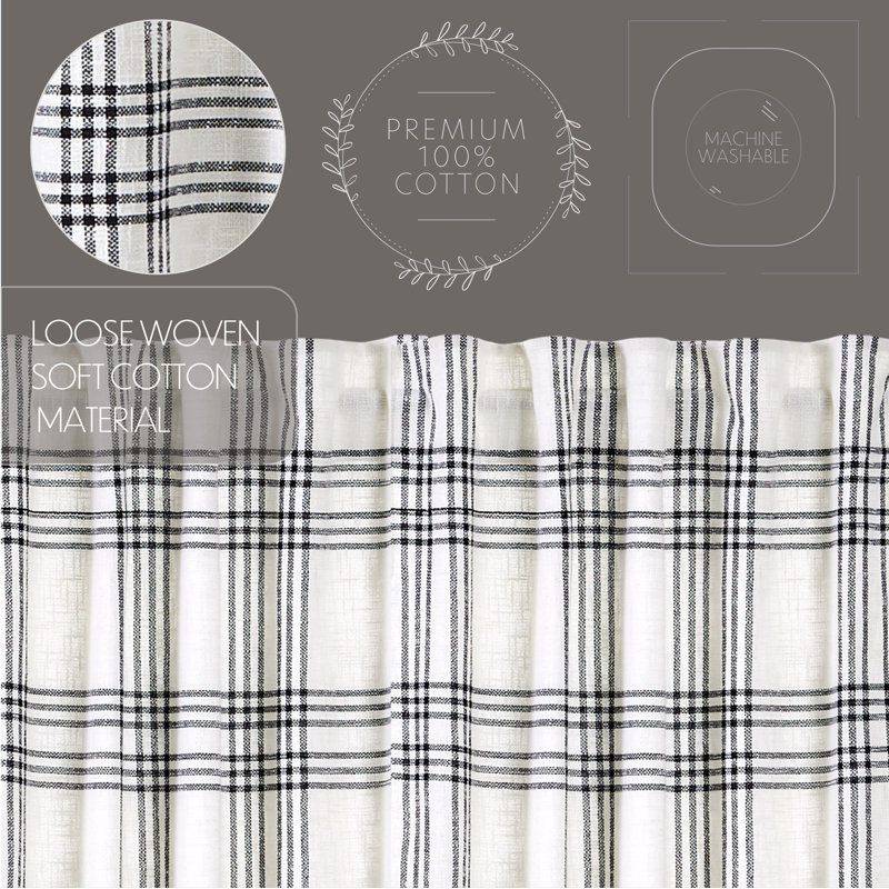 Black and White Plaid Cotton Light-Filtering Curtain Panels, 63x36, Set of 2