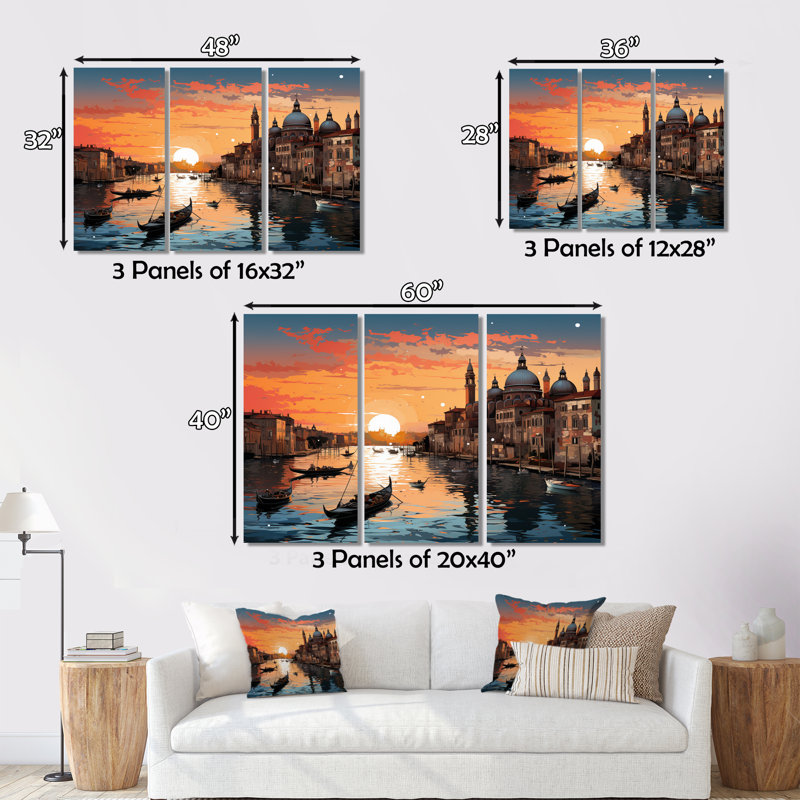 "City Venice" architecturale Popart I sur toile, 3 pièces, H 28 po x l 36 po