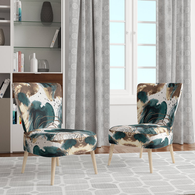 Abstract Pattern With Blue & Golden Textures II - Upholstered Contemporary Side Chair, Collage Art Accent Chair