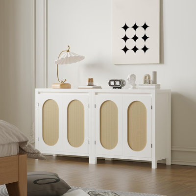Armoire de rangement en rotin avec portes en PVC tissé, buffet à tablette réglable en bois pour le salon, la cuisine ou le bureau