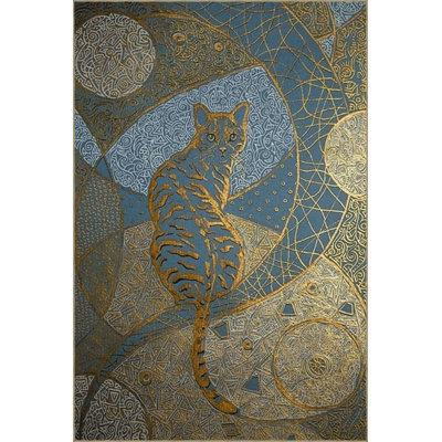 Yellow Tone Cat Figure and Geometric Pattern Creative Modern Decorative Washable Rug