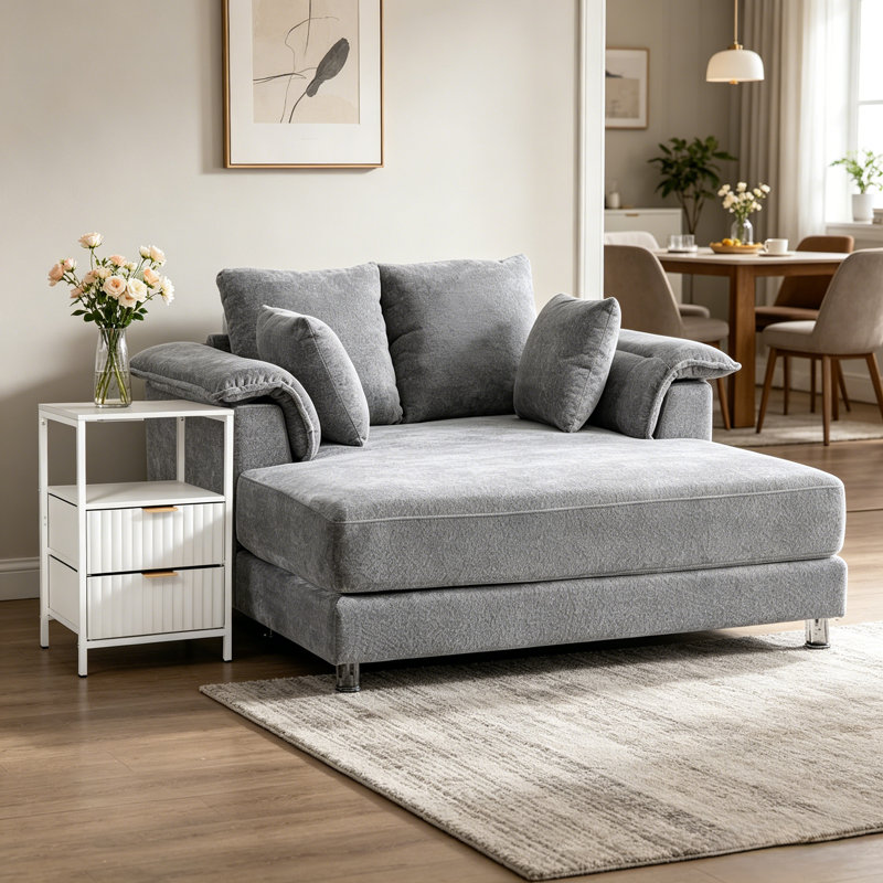 Ensemble de salon 2 pièces avec canapé-lit et table de bout avec tiroir, Grey, 2 Pieces: Sofa, End Table
