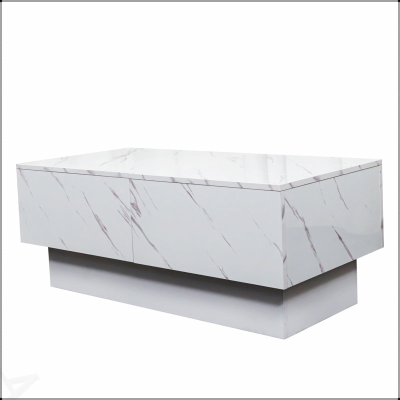 Table basse moderne extensible avec plateau coulissant et rangement caché, parfaite pour les salons organisés
