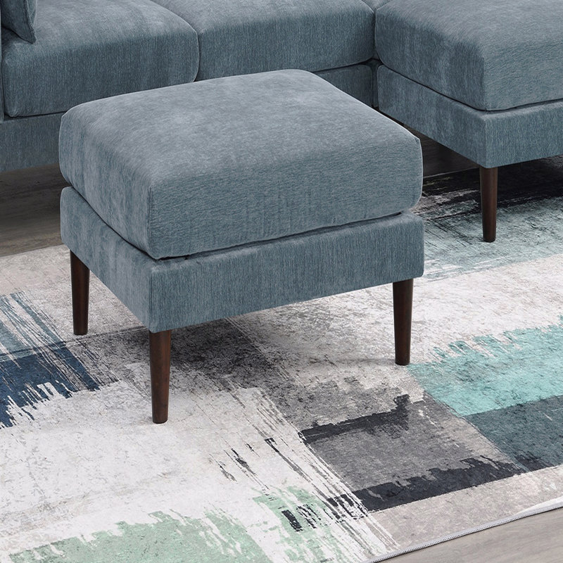 Contemporary 5Pcs Modular Sectional Set One Arm Chairs Armless Chair Ottoman L-Shaped Sectional Mineral Morgan Fabric