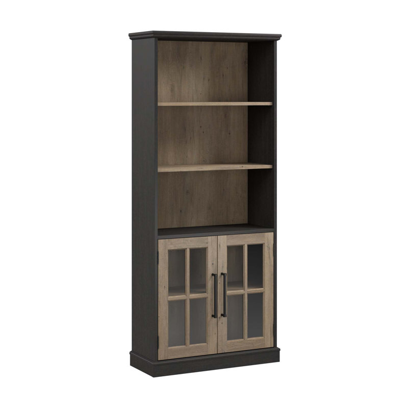 Arkyn 72" H x 31" W Standard Bookcase, Vintage Black/Restored Tan Hickory
